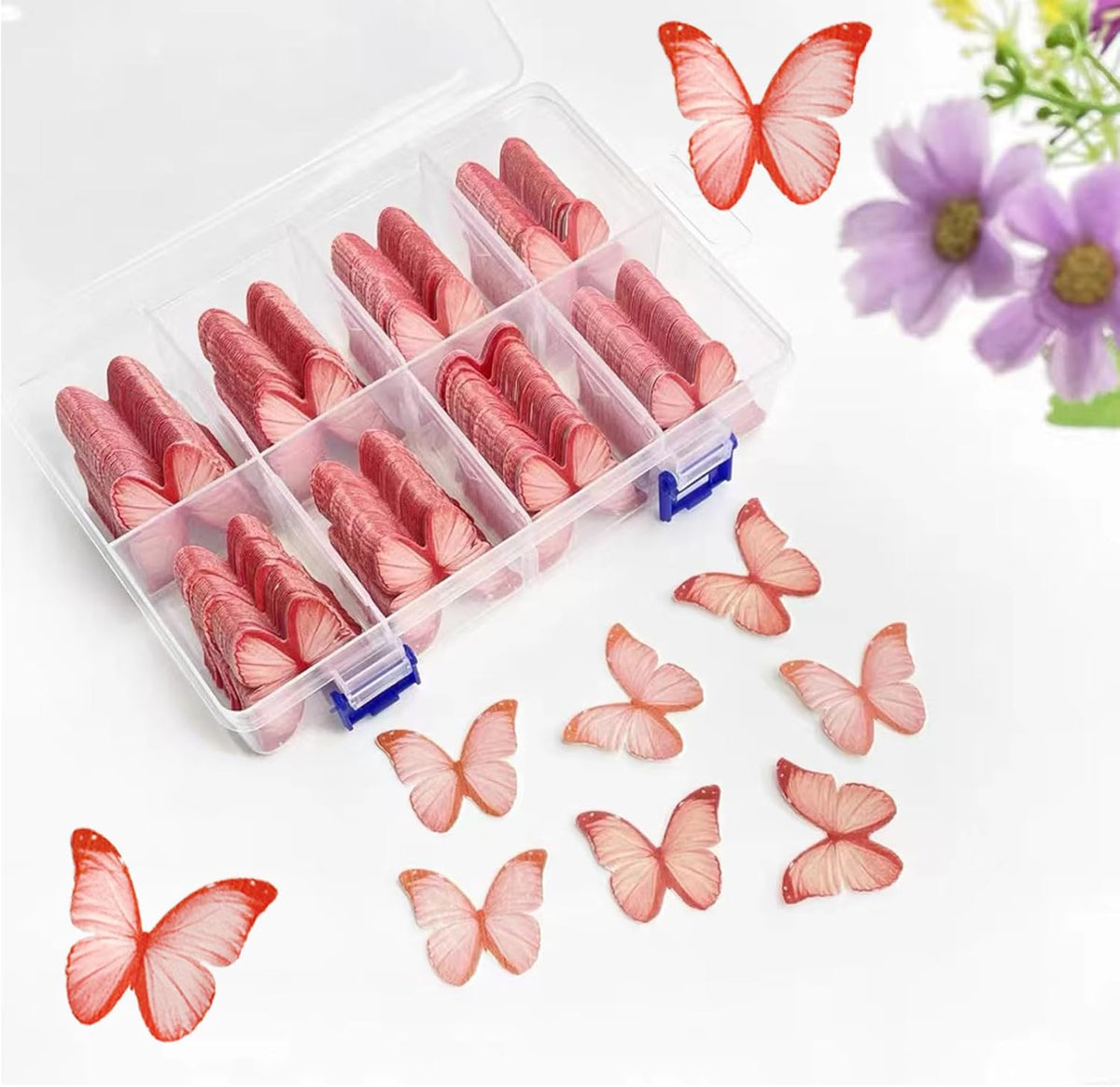 48PCS Wafer Paper Butterfly Cake Toppers YOcity Edible Butterflies for Cake Decorations Red