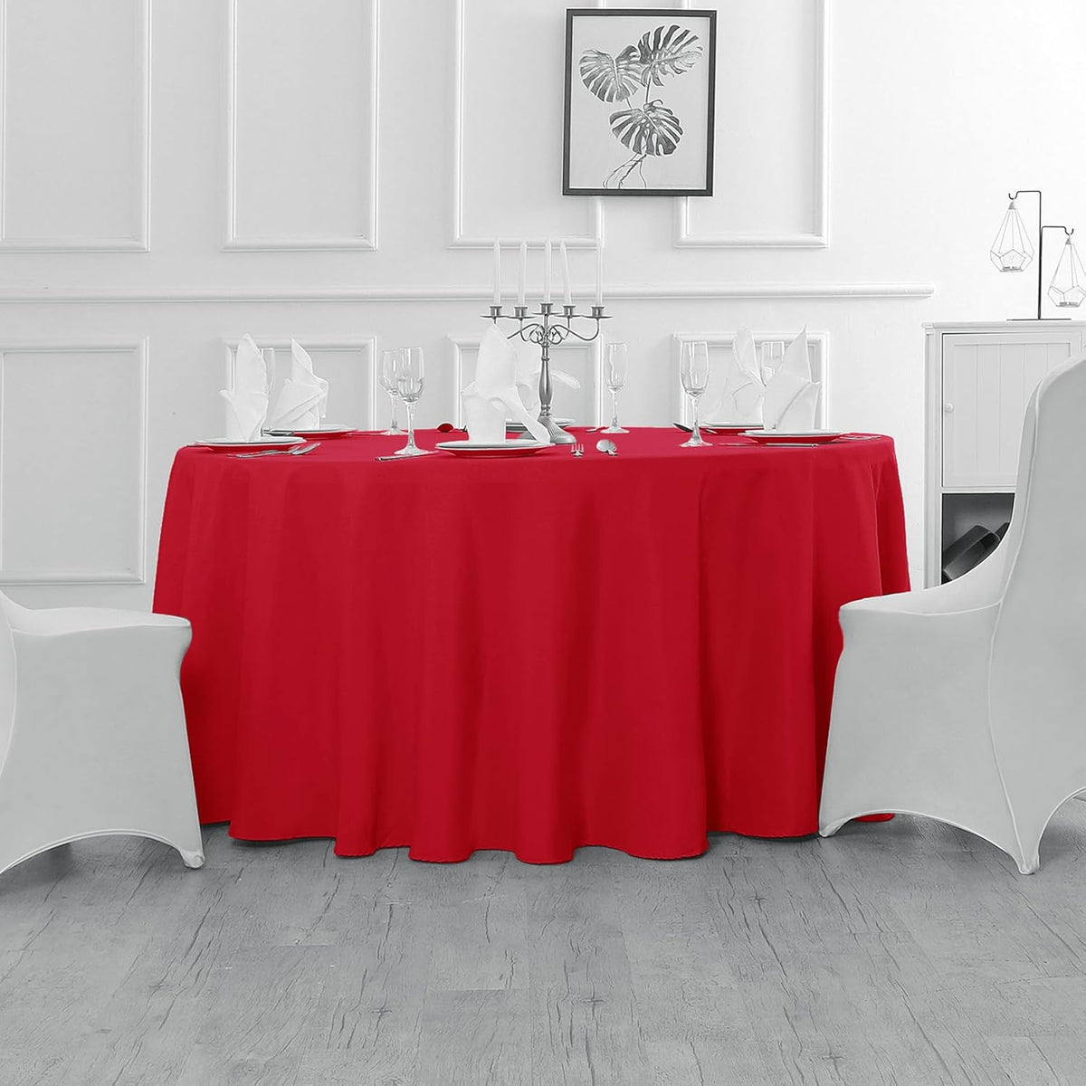 Fokitut 6 Pack Round Tablecloth, 132 Inch, Stain Resistant and Wrinkle Polyester Table Cloth