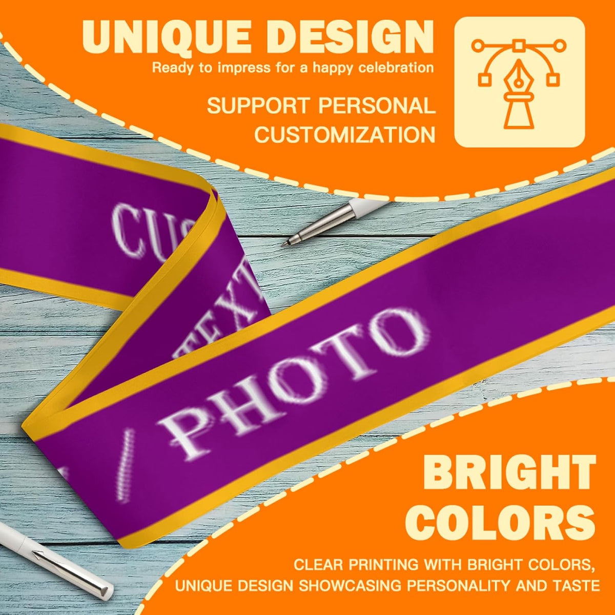 Custom Sash,Personalized Birthday Sash with Text Photo,Customized Bachelorette Sash Quote Sash