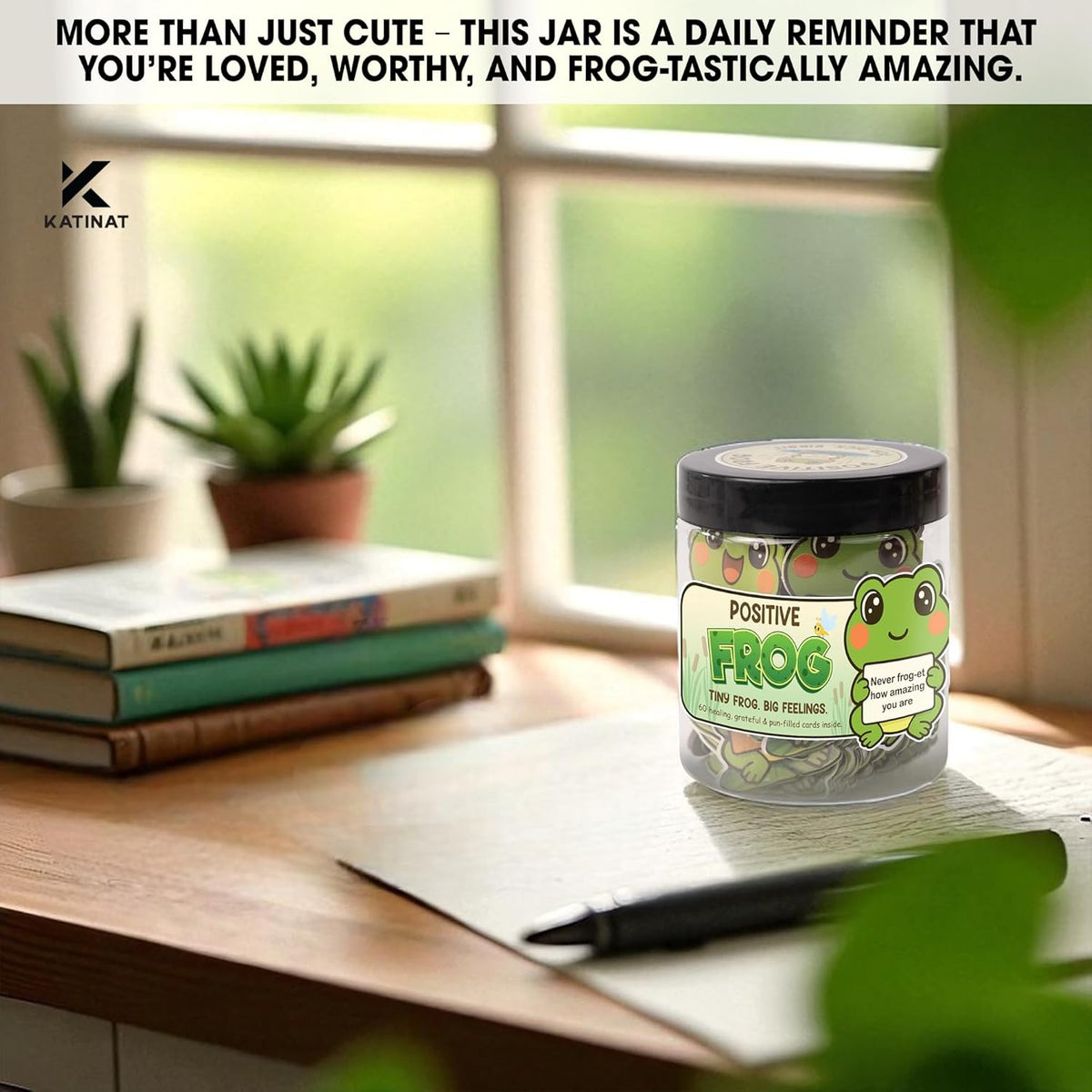 Positive Frog Jar – Thank You Gifts for Women, Men, Coworkers – Emotional Support Jar with 60 Notes