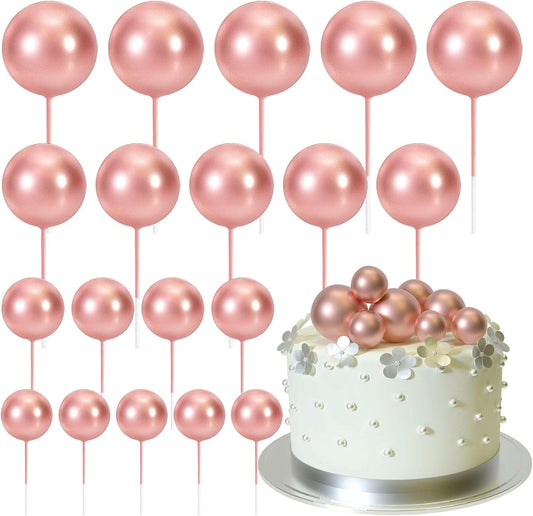ASTARON 20 Pcs Ball Cake Topper Decorations Mini Balloons Cake Topper Sticks Rose Gold Balls Cake
