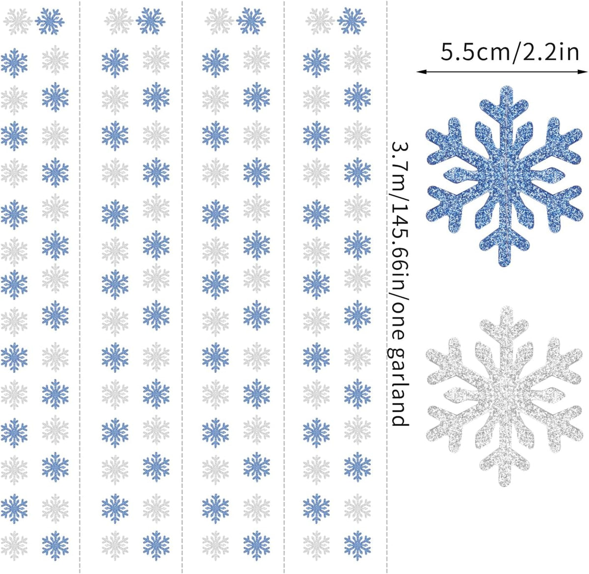 Snowflake-Snow Blue-Silver Christmas Party-Decoration Garland - 52ft Winter Wonderland Frozen