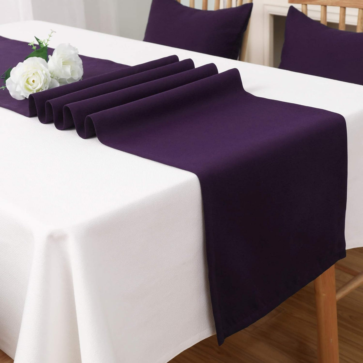DUALIFE Plum Purple Table Runner for Wedding, Table Runners Fit Rectange and Round Table