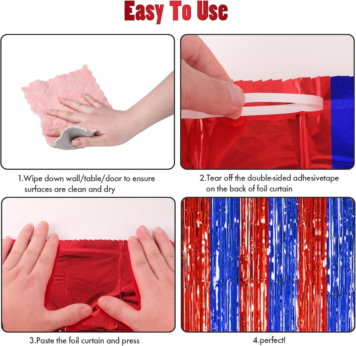 CANREVEL 2 Pack 3.3x8.2 Feet Blue and Red Foil Fringe Backdrop Curtains, Tinsel Streamers Birthday