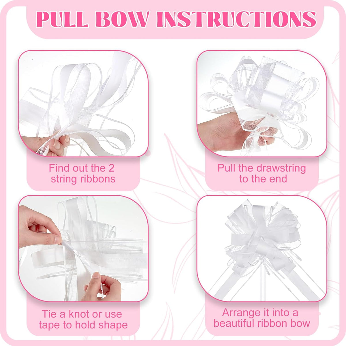 Riceshoot 24 Pcs Wedding Pew Bows with Yarn, Wedding Aisle Decorations for Church Chair Bench, Big