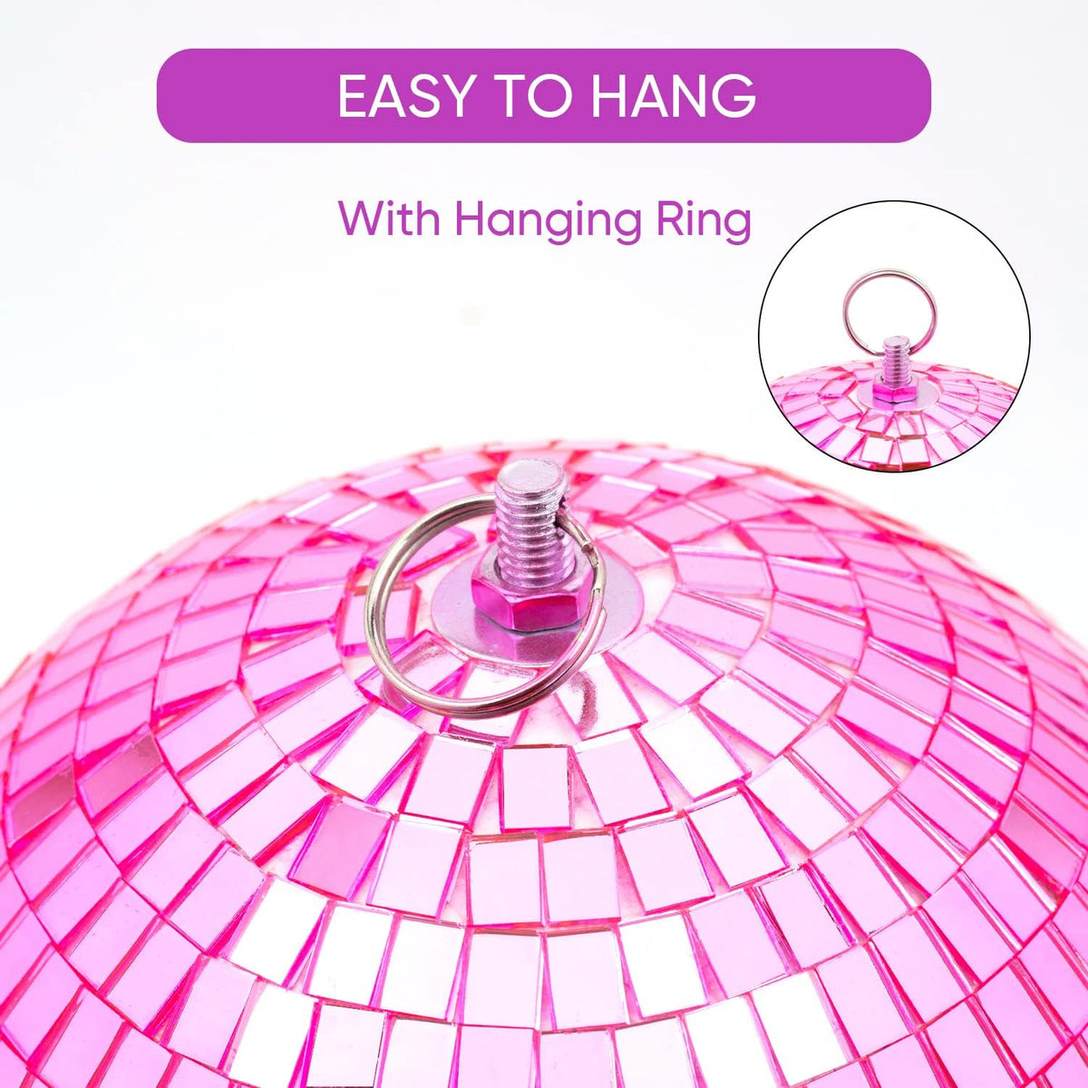 Mirror Disco Ball Decor with Hanging Ring 8" Large Pink Disco Ball Ornament for Disco Party