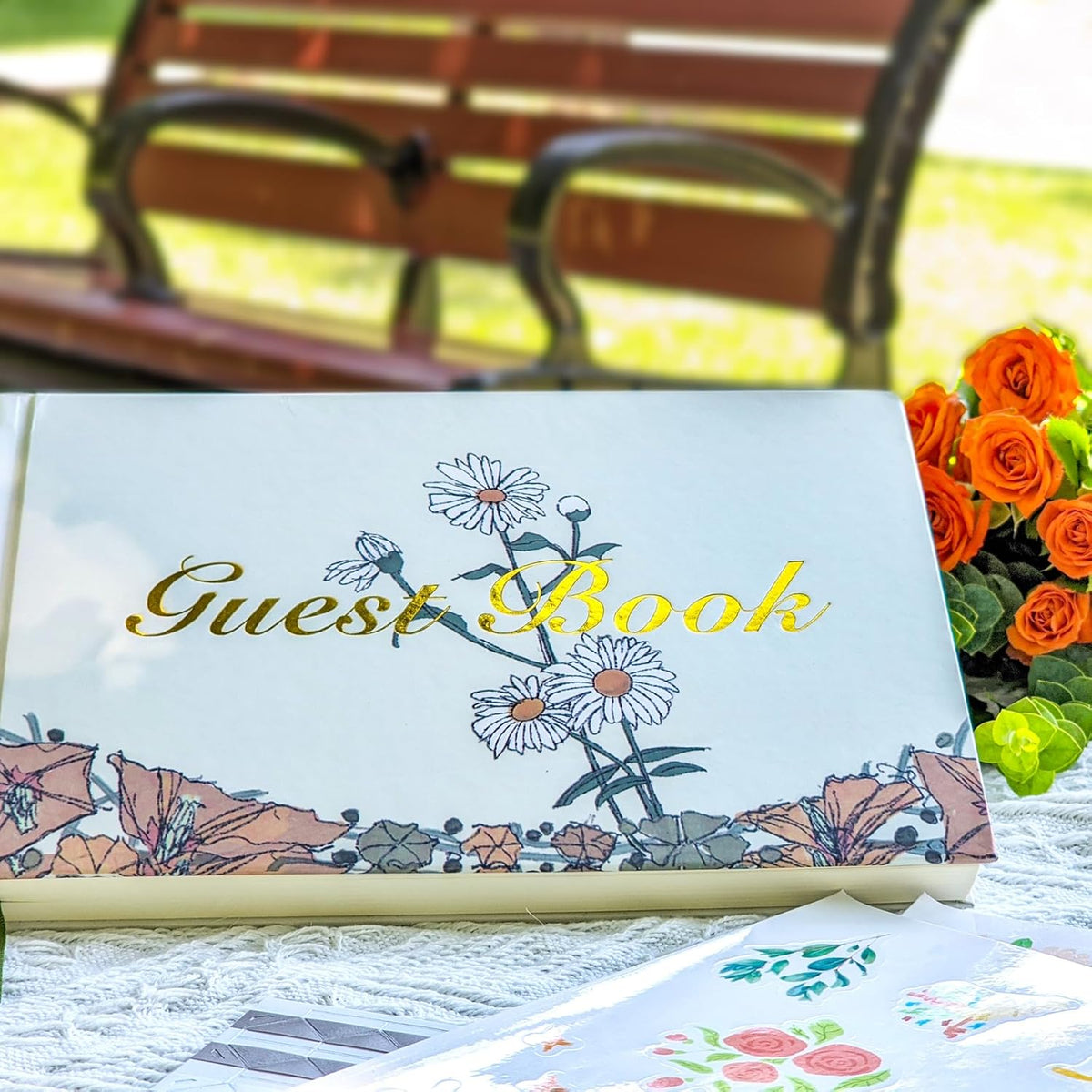 Guest Book for Wedding Reception, Party, Birthday, Polaroid GuestBook Retro Elegant Daisy Guest