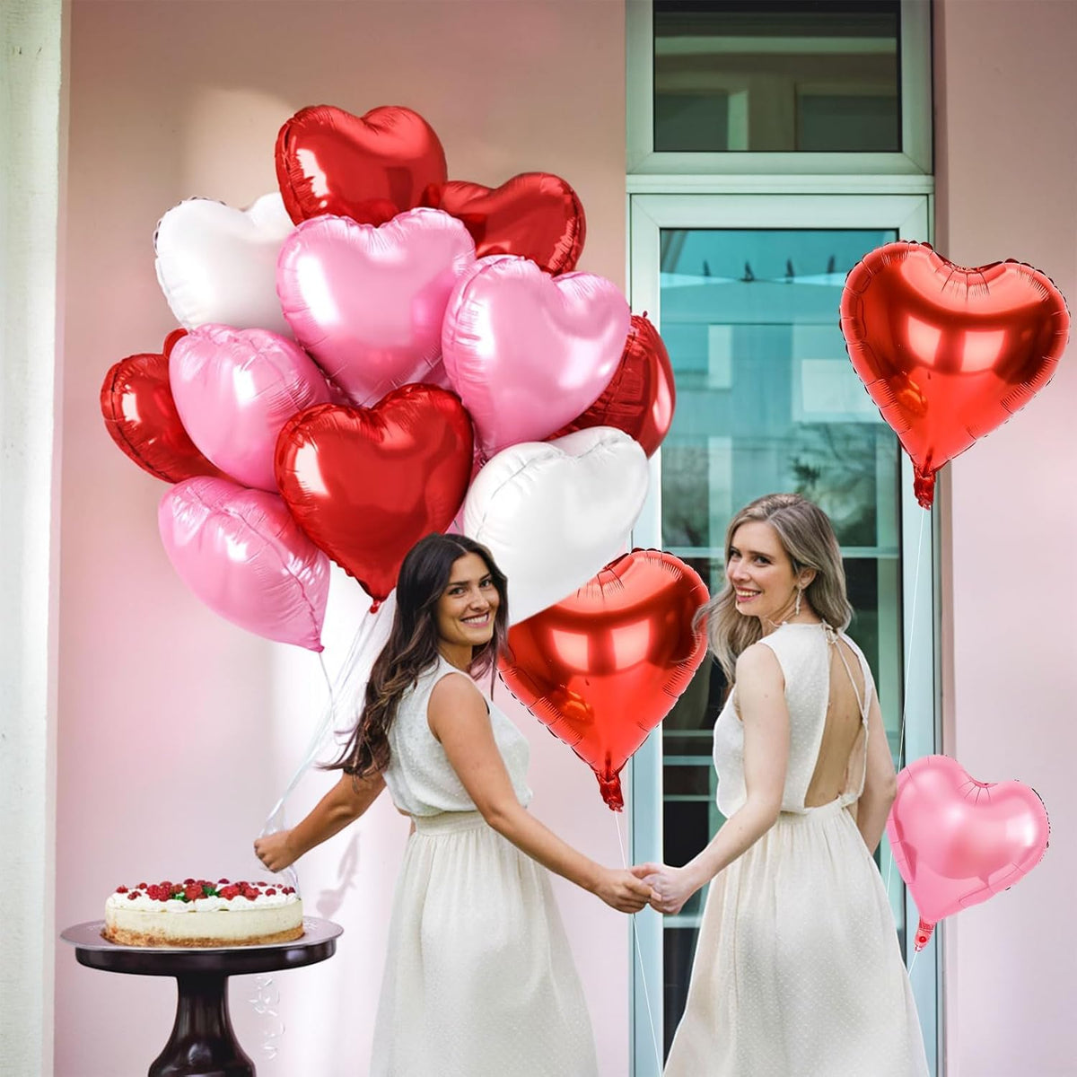 12 Pcs Heart Balloons - 18 inch Red Pink Heart Shaped Foil Helium Balloons for Wedding, Baby