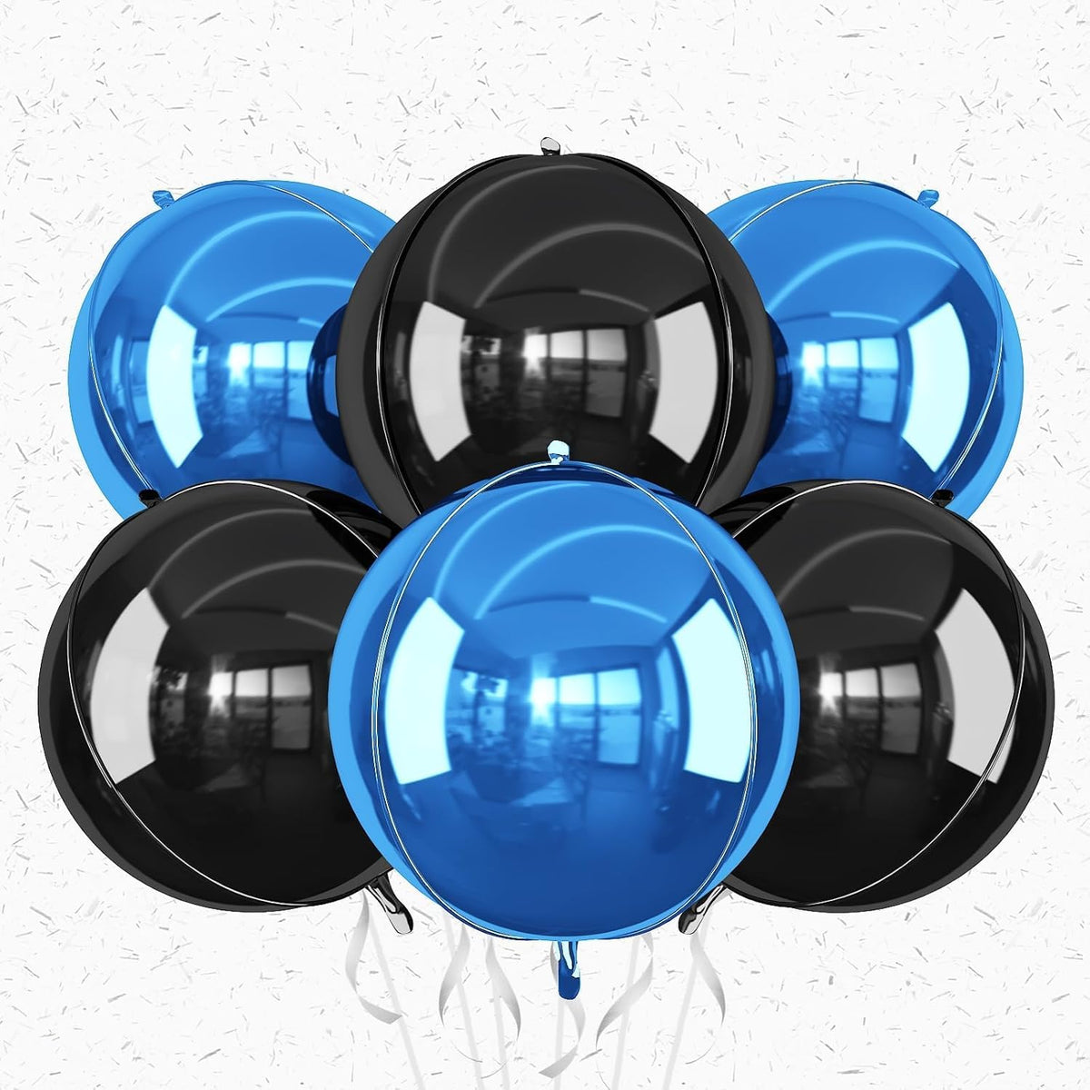 6Pcs Blue Black Round Foil Balloons,Giant 4D Round Ball Balloon,22 Inch Metallic Blue Black