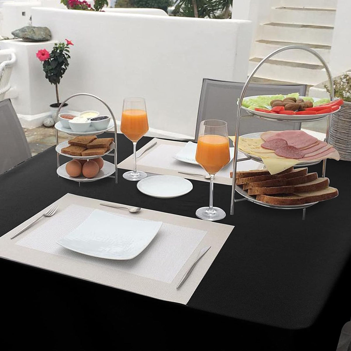 Hiasan Black Tablecloth for Square Tables - Waterproof and Spillproof Washable Fabric Small Table