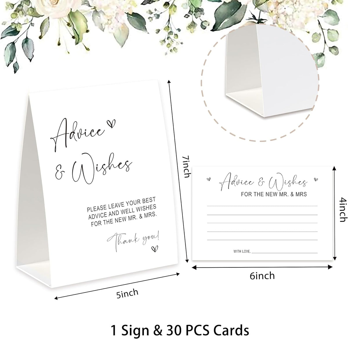 Advice and Wishes for The Mr and Mrs, Advice Cards for Bride and Groom 30 Pcs, Minimalist Theme