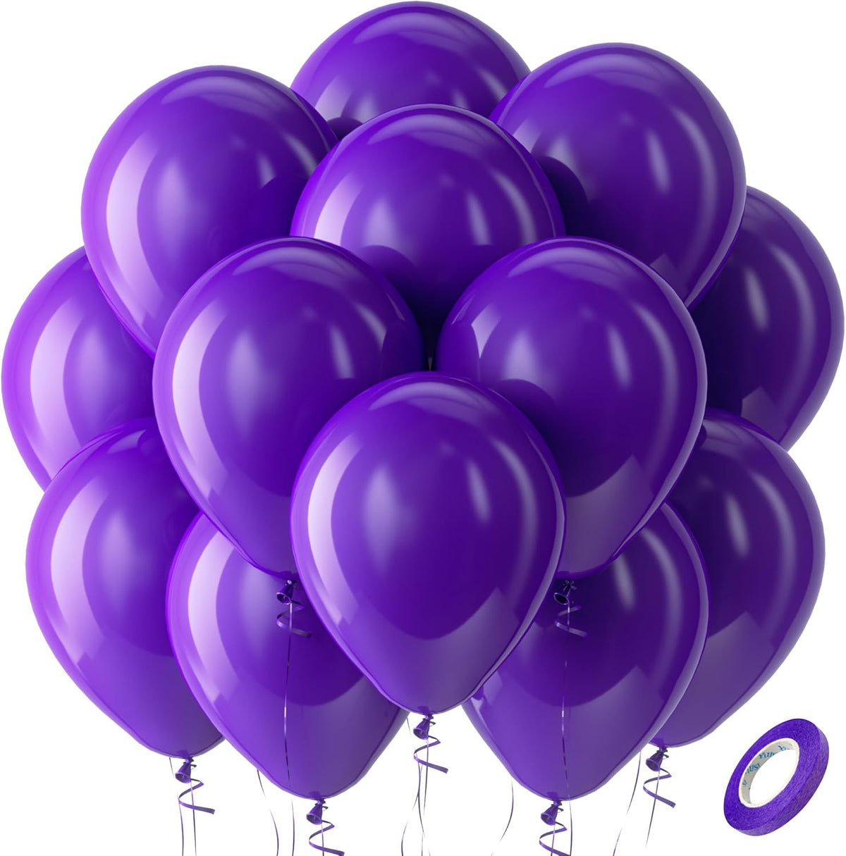 Bezente Dark Purple Latex Party Balloons - 100 Pack 12 inch Round Helium Purple Balloons for