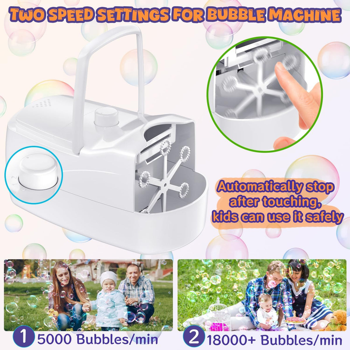 Bubble Machine, Automatic 18000+ Per Minute Big Bubbles Blower Maker for Kids Toddlers with 2