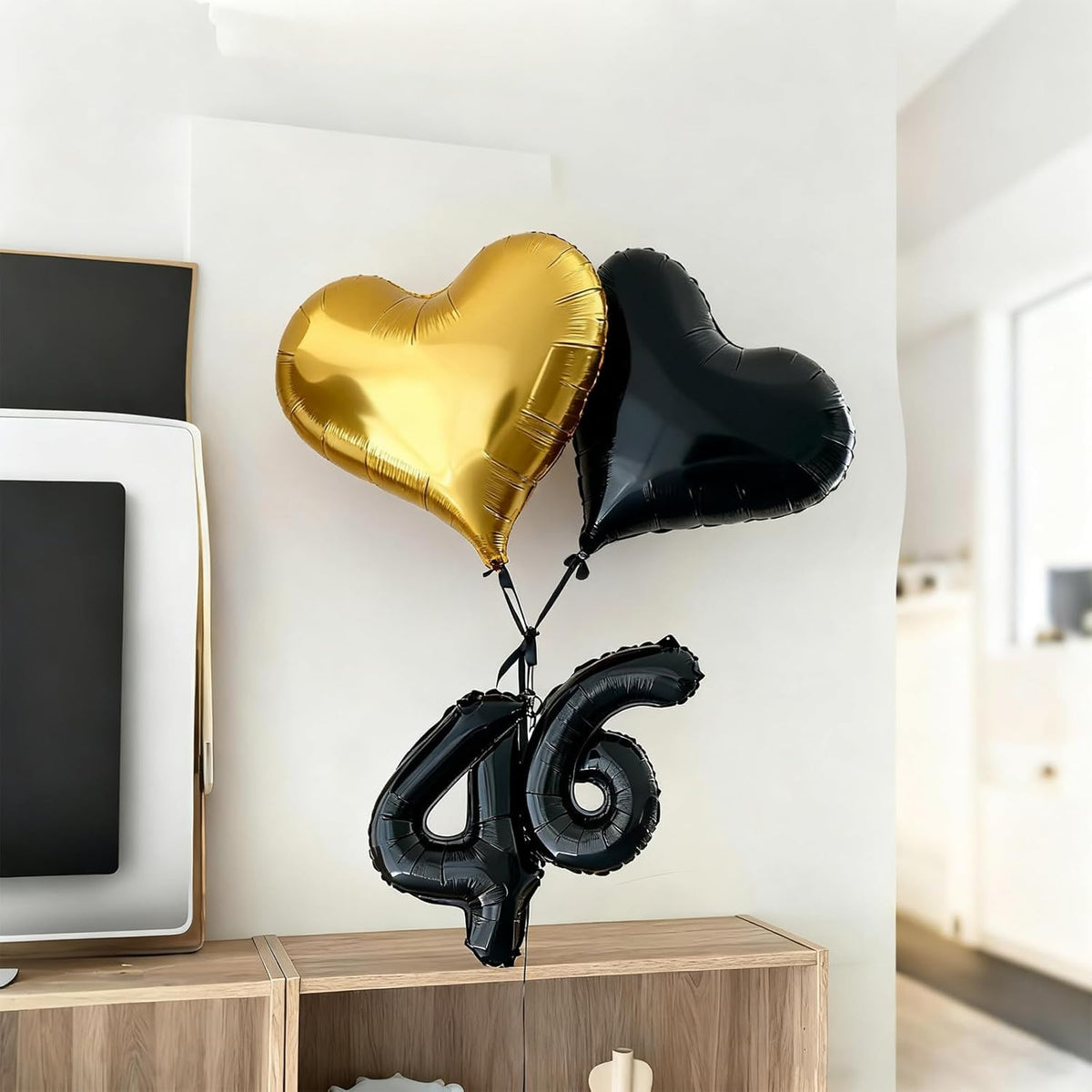 Black Gold Heart Balloons,24Inch Large Gold Black Heart Foil Balloons for Valentine's Day Birthday