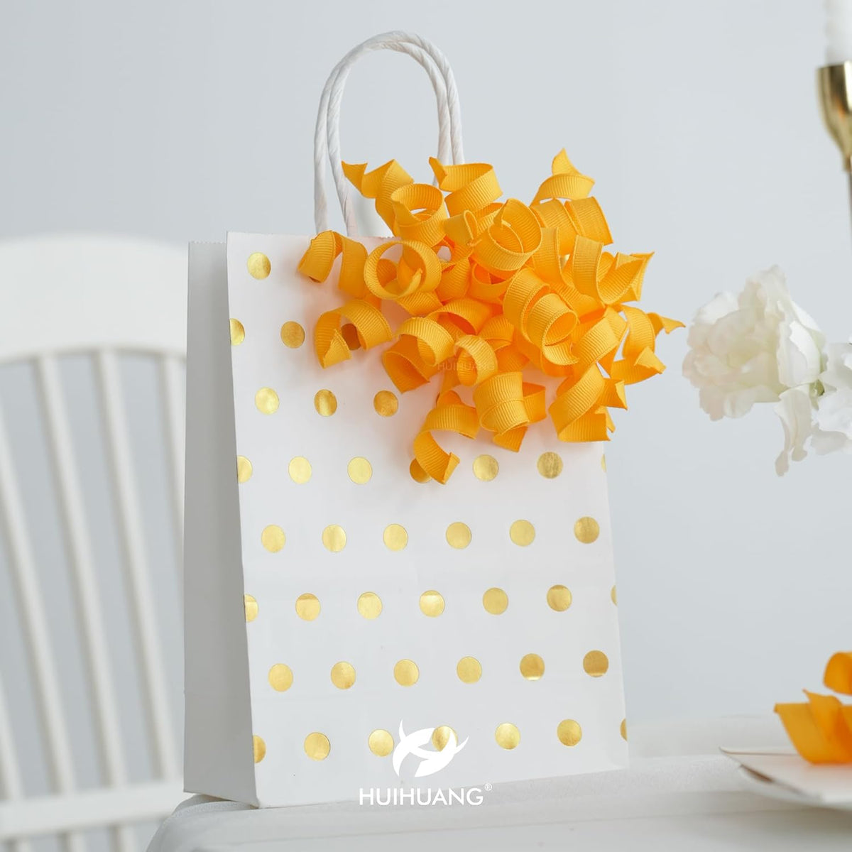 HUIHUANG Yellow Curly Ribbon Bows for Gift Wrapping, Yellow Gift Bows Self Adhesive Burst Gift Bows