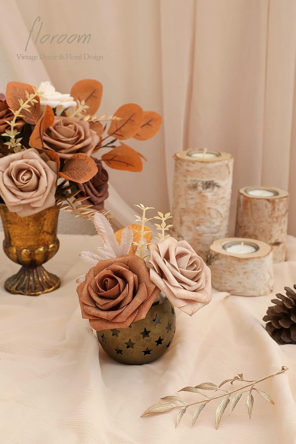 Floroom Artificial Flowers 25pcs Real Looking Earth Tones Ombre Colors Foam Fake Roses with Stems