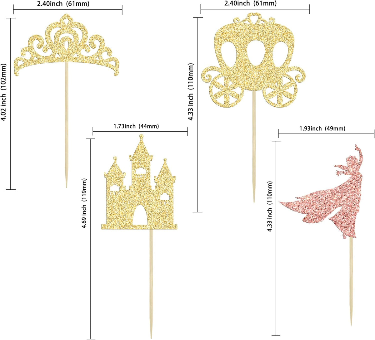 Gyufise 36Pcs Princess Cupcake Toppers Glitter Mermaid Girl Castle High Heel Crown Cupcake Picks