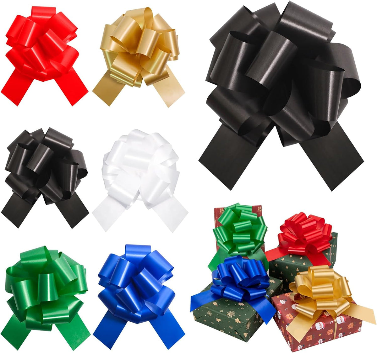 6 Pcs 6 Inch Black Pull Bows, Perfect for Gift Wrapping, Gift Wrapping Baskets Wedding Christmas