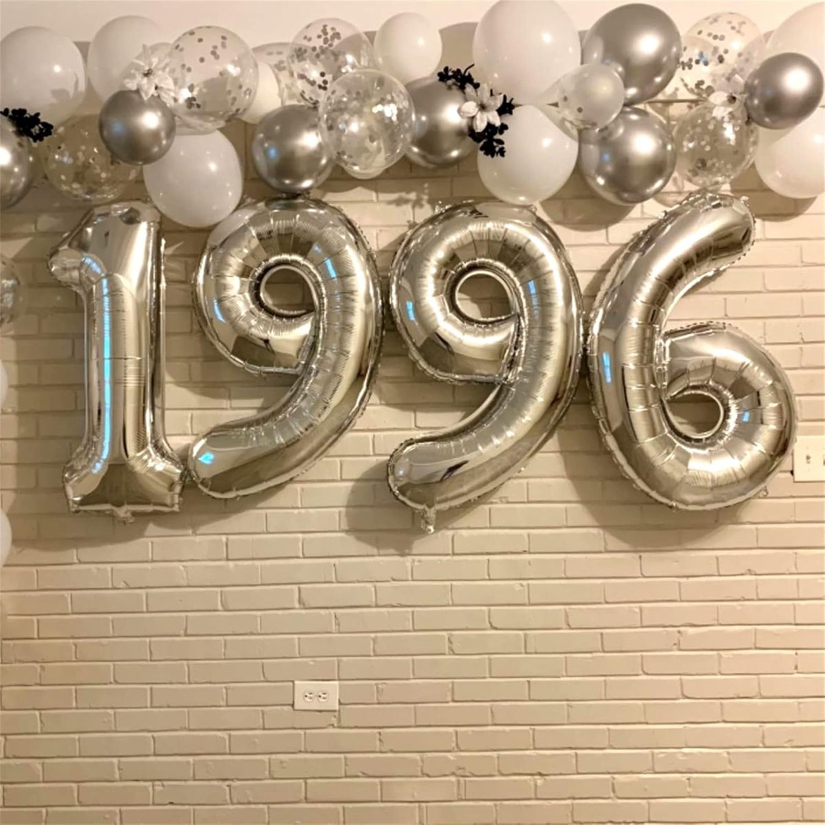 40'' Silver Number 9 Balloons for Women Men, Giant Self Inflating Foil Number Balloons Set 0-9