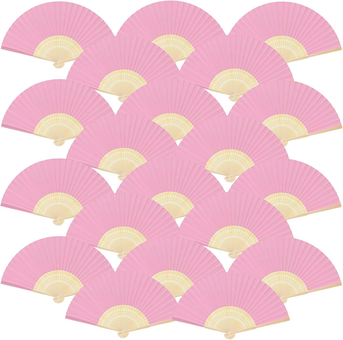 FEPITO 20 Pieces Handheld Pink Paper Fan Paper Folding Fans with Bamboos for Wedding Gift, Party