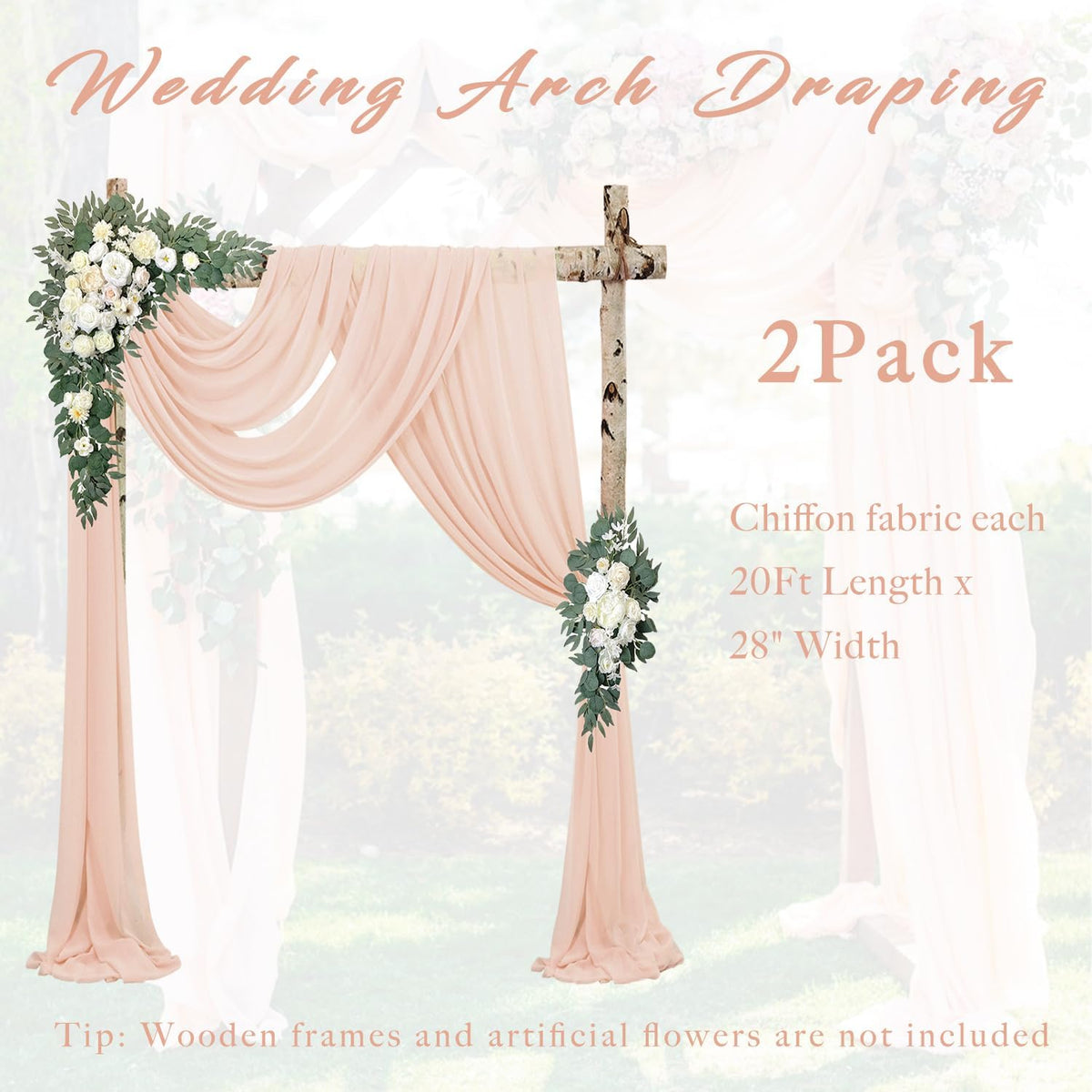 2 Panels 20Ft Length x 28" Width Light Peach Wedding Arch Draping Fabric Arch Drapes Chiffon Fabric