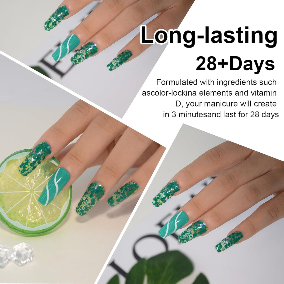 Dopamine Glitter Green Dip Powder Nail Color, Pro Dipping Powder System for Nail Art DIY at
