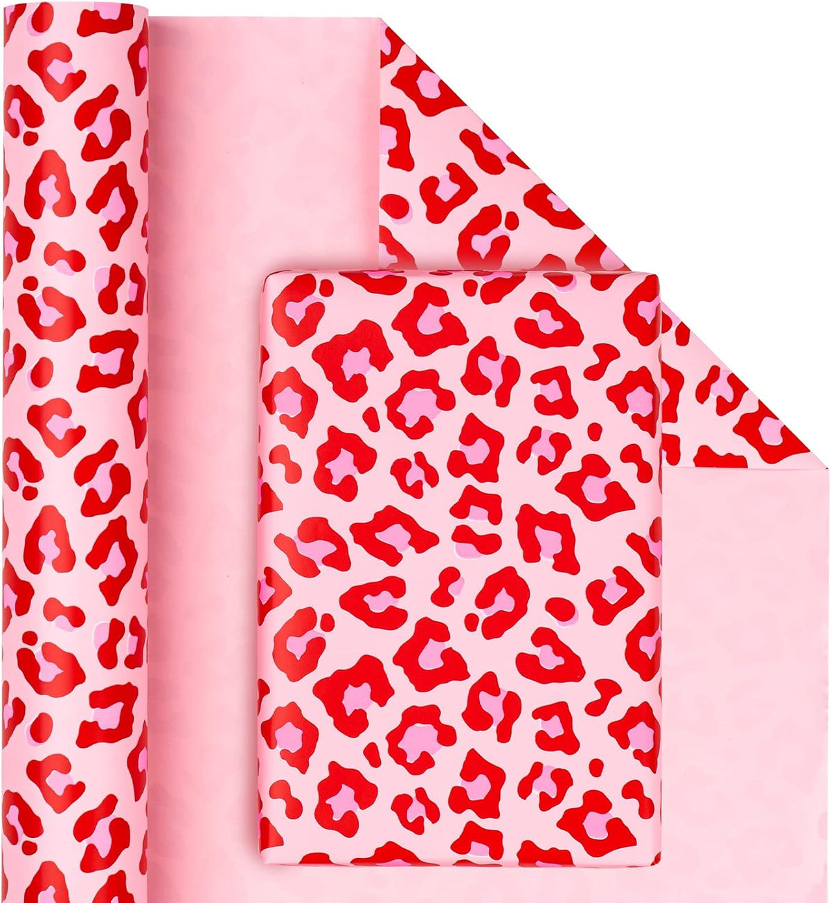 WRAPAHOLIC Reversible Leopard Wrapping Paper - Mini Roll - 17 Inch X 33 Feet - Hot Pink Girls