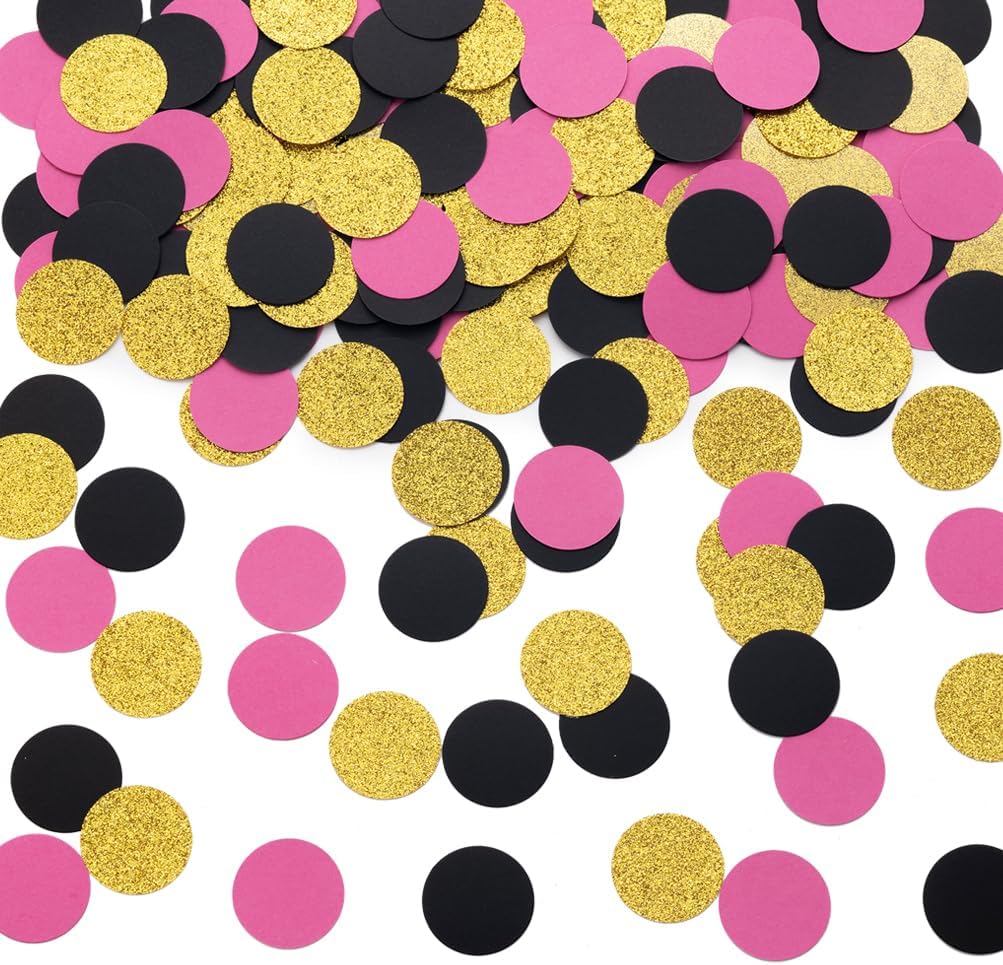 Gold Black and Hot Pink Confetti Table Decoration for Graduation Birthday Bachelorette Theme