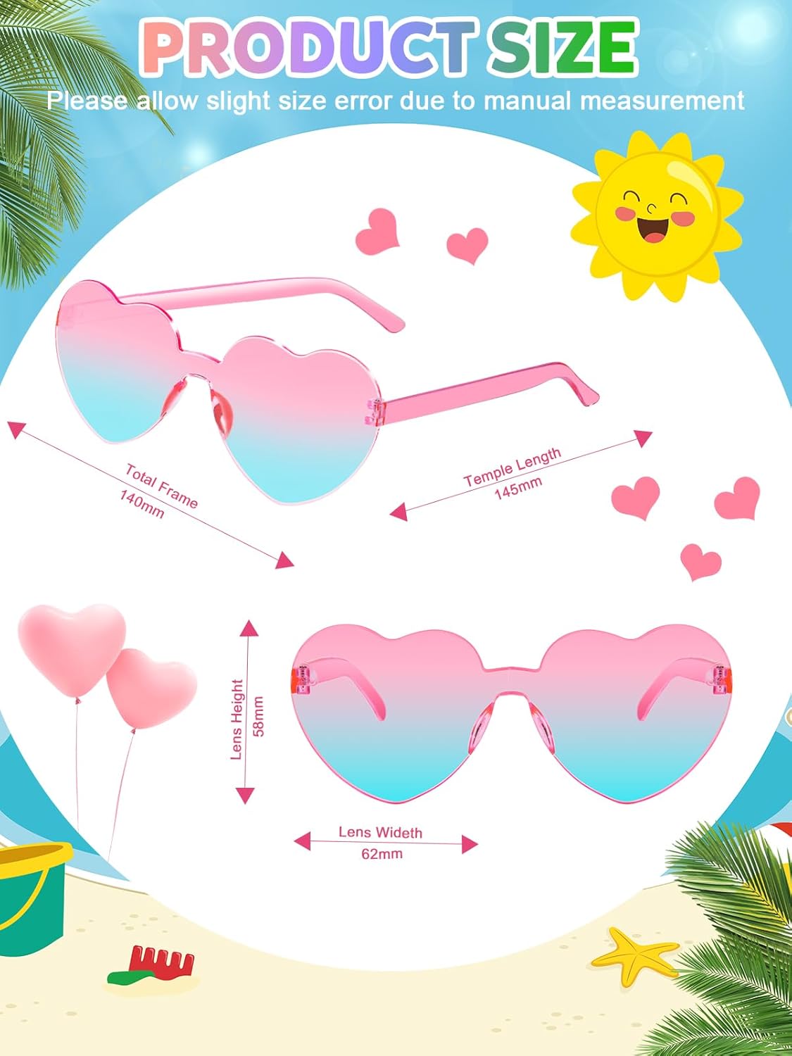 12 Pairs Heart Shaped Sunglasses for Women Colorful Glasses Fun Trendy Transparent Heart Sunglasses