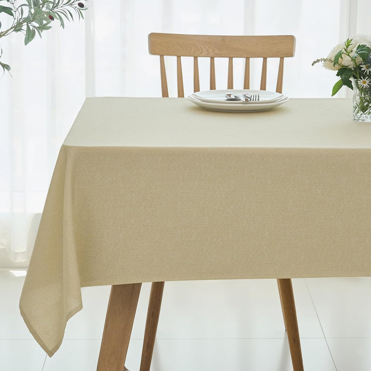 maxmill Square Linen Textured Tablecloth Waterproof Spillproof Wrinkle Free Soft Slubby Textured