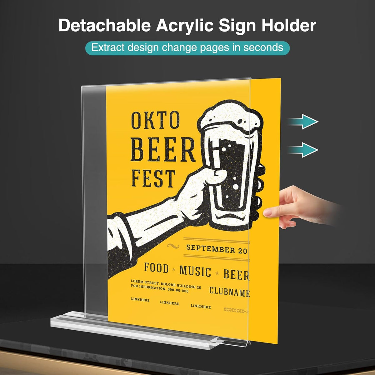 Relx 6 Pack Acrylic Sign Holder 8.5 x 11, Vertical T Shape Plastic Sign Holder with Base
