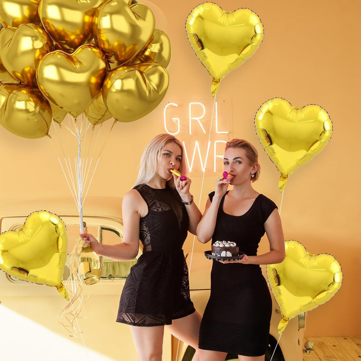 12 Pcs Heart Balloons, 18 inch Gold Heart Shaped Balloons, Big Helium Balloon, Love Foil Balloon