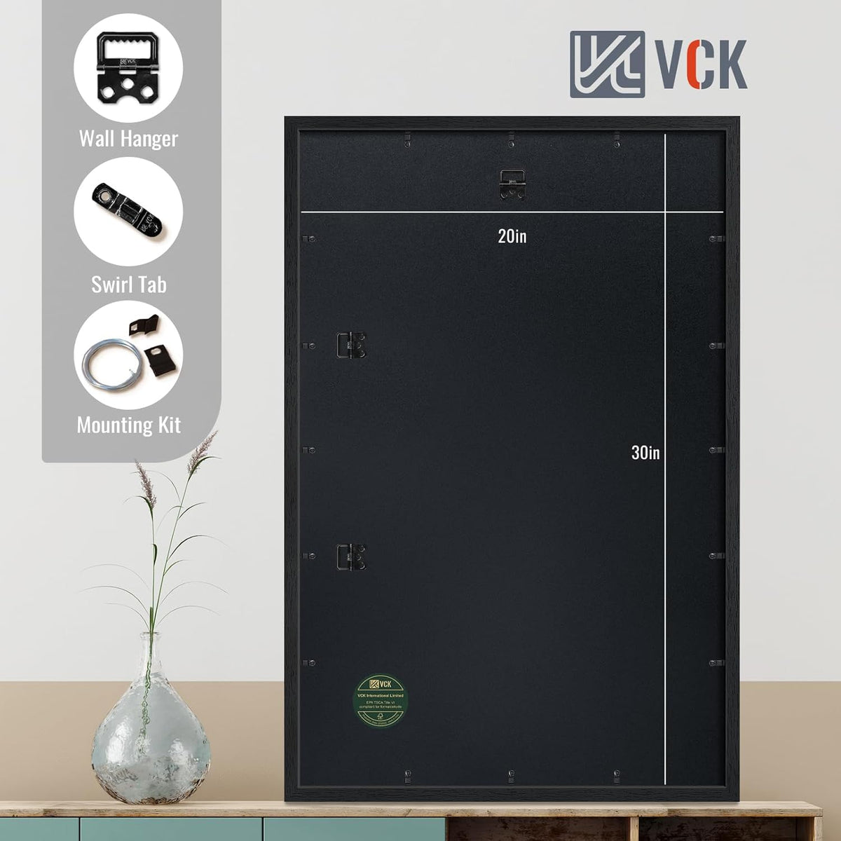 VCK 20x30 Poster Frame Black - 5 Pack, Solid Wood Picture Frame, Matted to 16x24 or 20x30 without
