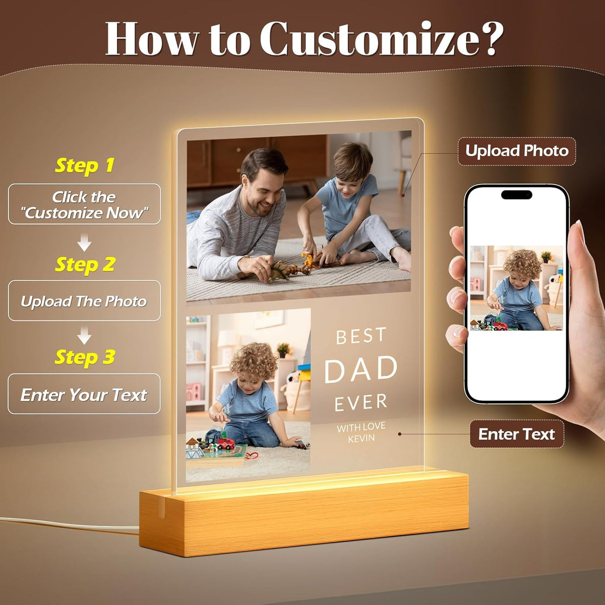 Custom Picture Frames with Photo, Personalized Photo Frame with Night Light, Customized Picture