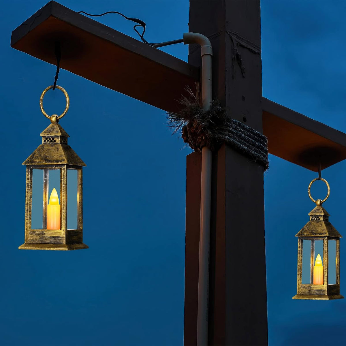 Hoolerry 24 Set Halloween Mini Lanterns with LED Candles 5.5'' Decorative Hanging Small Vintage