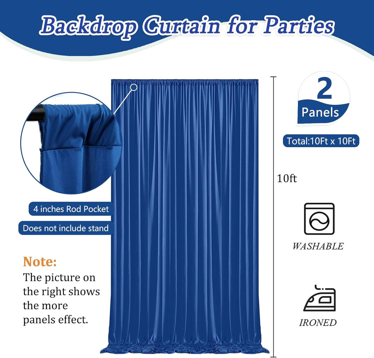 10 x 10 Feet Blue A Backdrop Curtain for Partie, Background Curtains for Photoshoot, Birthday