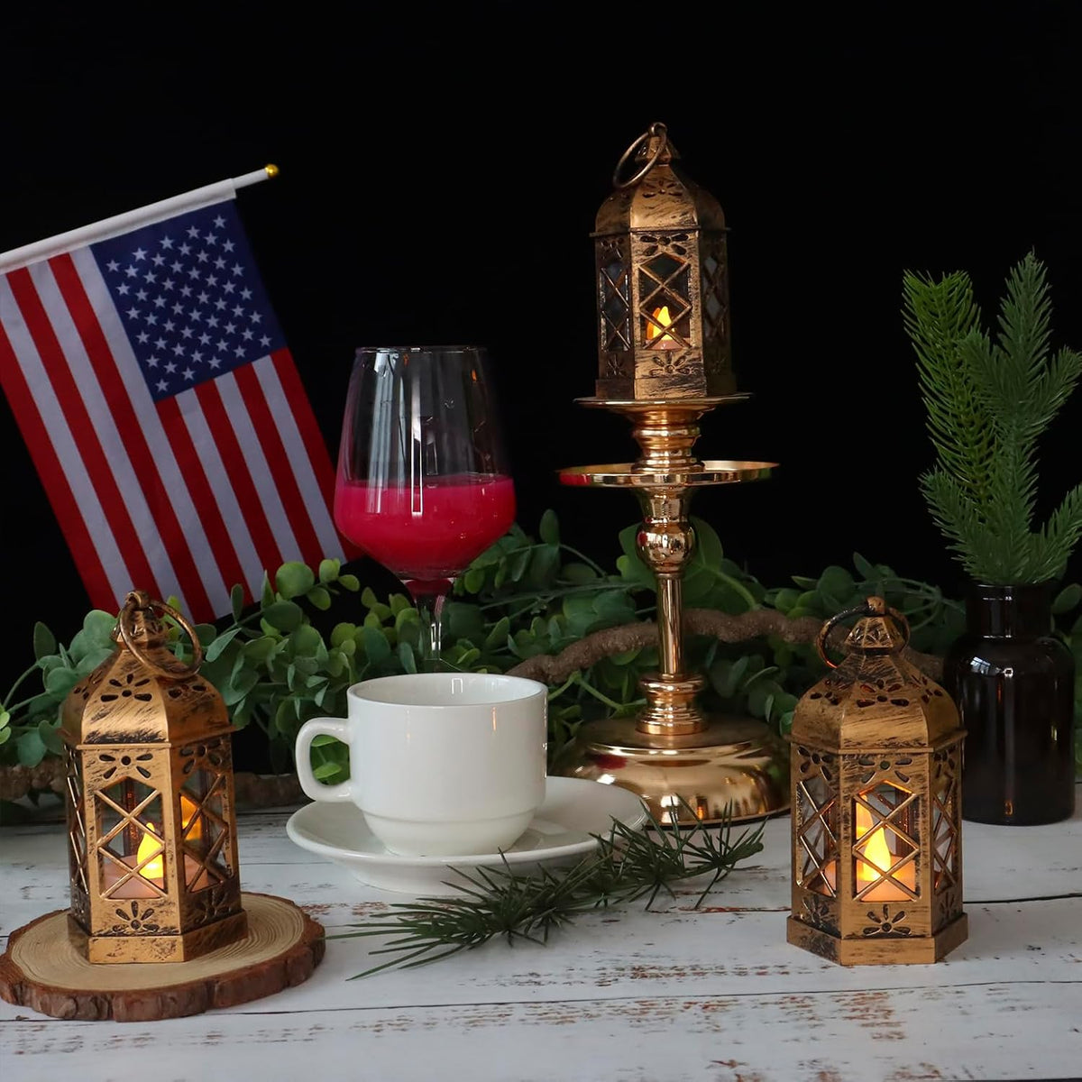 LLQ 12Pcs Mini Lantern for Centerpieces, Small Candle Lanterns Decorative Indoor, Vintage Hanging