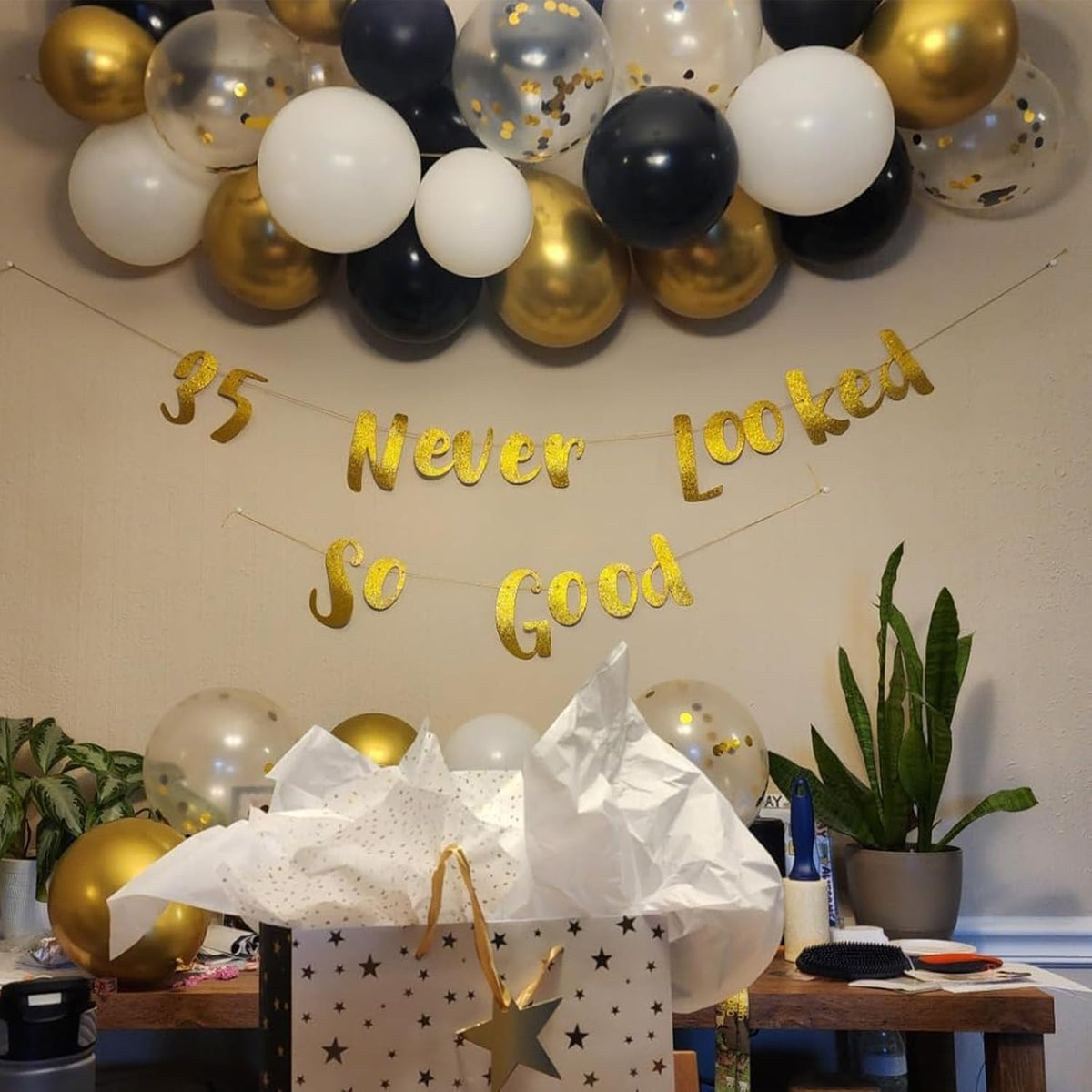 Balloons Black Gold, 60 Packs 12 Inch Black Metallic Chrome Gold Latex Balloons with Gold Confetti
