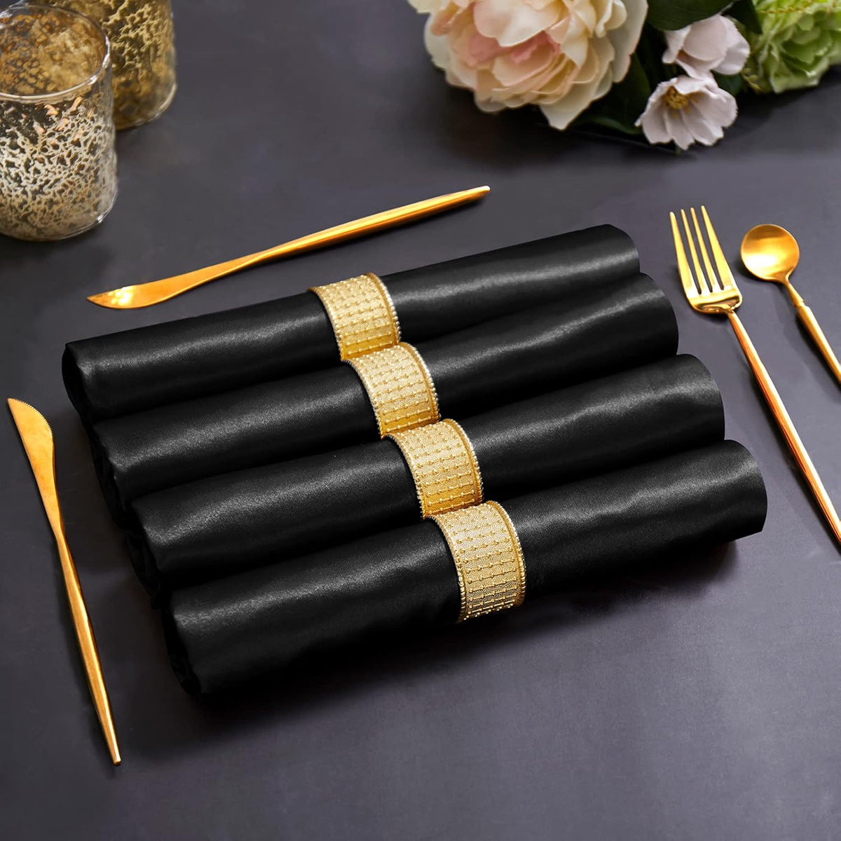 Horbaunal 30 Pack Black Satin Napkins 20 x 20 Inch, Square Soft Table Dinner Napkins, Silky Cloth