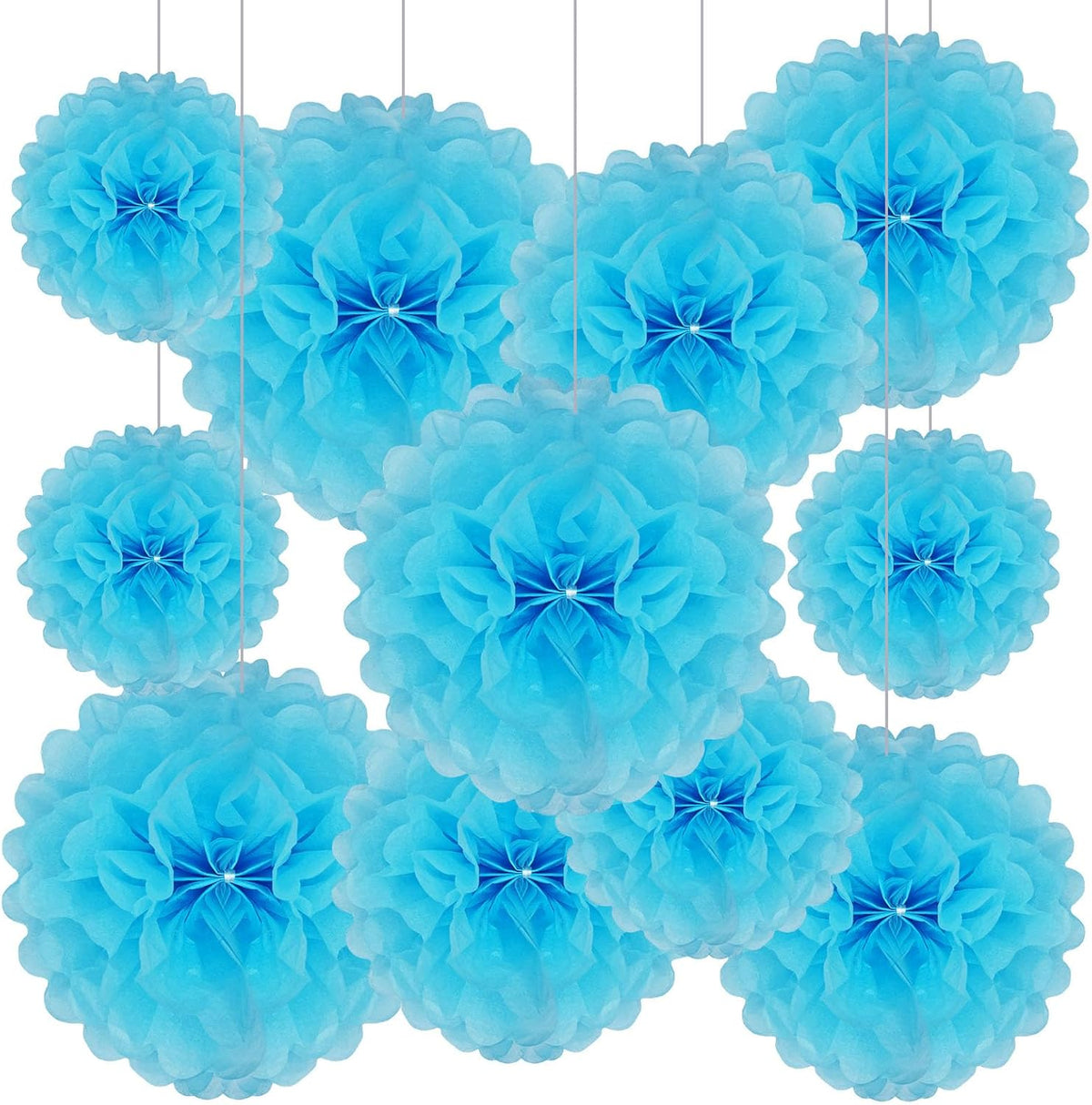 Tissue Paper Pom Poms, Blue Tissue Paper Flowers, Hanging Flower Balls for Weddings Fiesta Parties