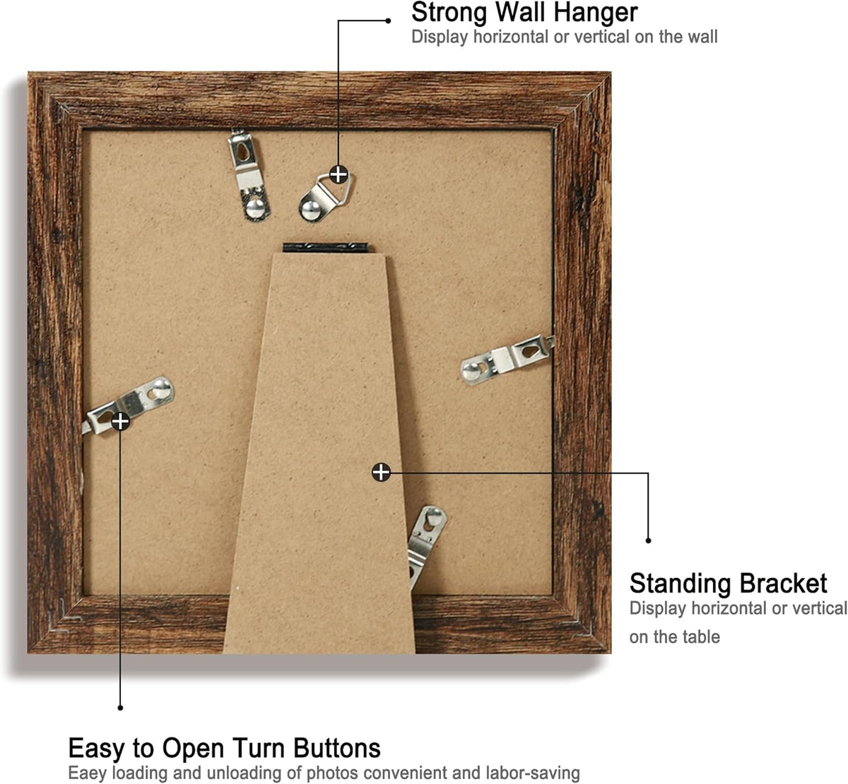 6x6 Picture Frame Set of 4 with Real Glass, Rustic Frames Display 4x4 Picture with Mat or 6 x 6