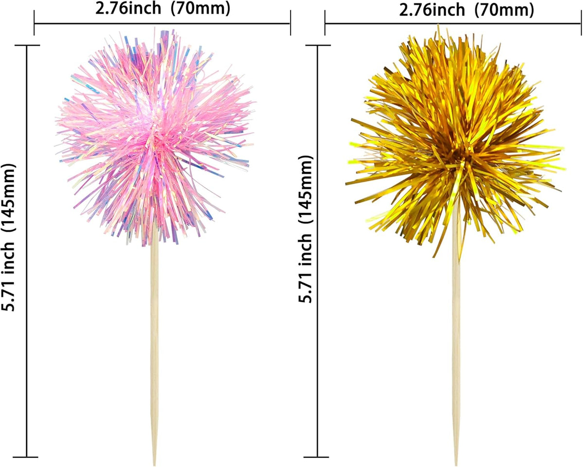 Gyufise 30Pcs Foil Firework Cupcake Toppers Sparkle Tinsel Cake Toppers Tinsel Drink Cake