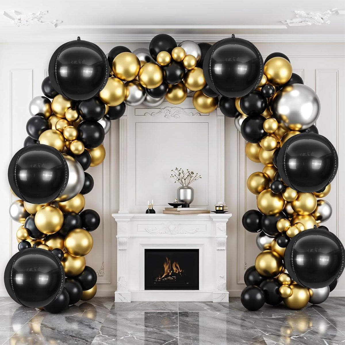 6Pcs Black Round Foil Balloons,Giant 4D Round Ball Balloons,22 Inch Metallic Black Balloon for