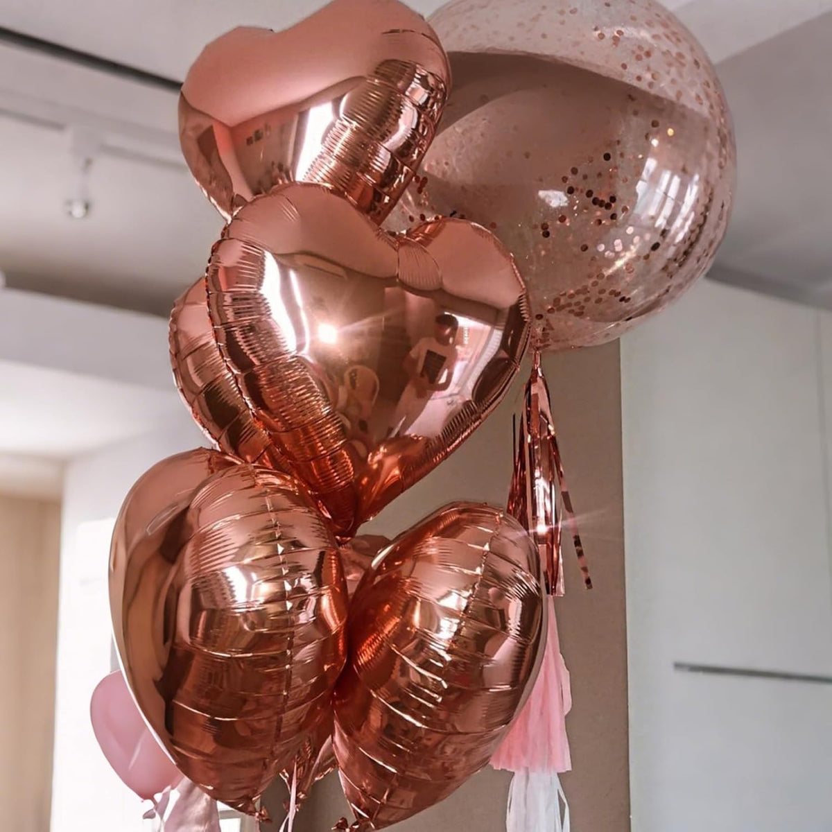 Rose Gold Heart Balloons,12Pcs 18 Inch Rose Gold Aluminum Love Heart Shaped Balloons for Bridal