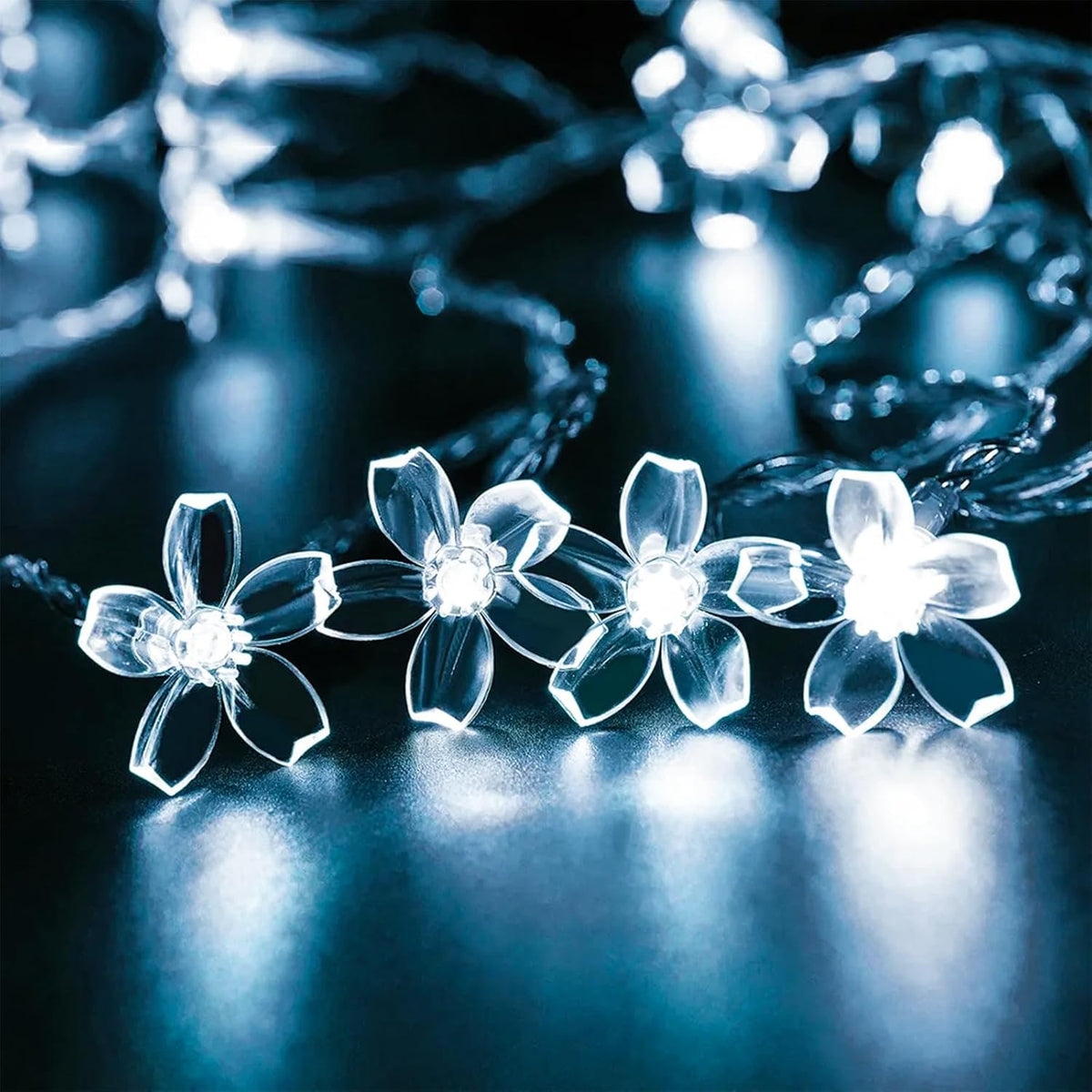 Fairy Cool White Flower String Lights, 33ft 100 LED Plug in 8 Lighting Mode Cherry Blossom Indoor