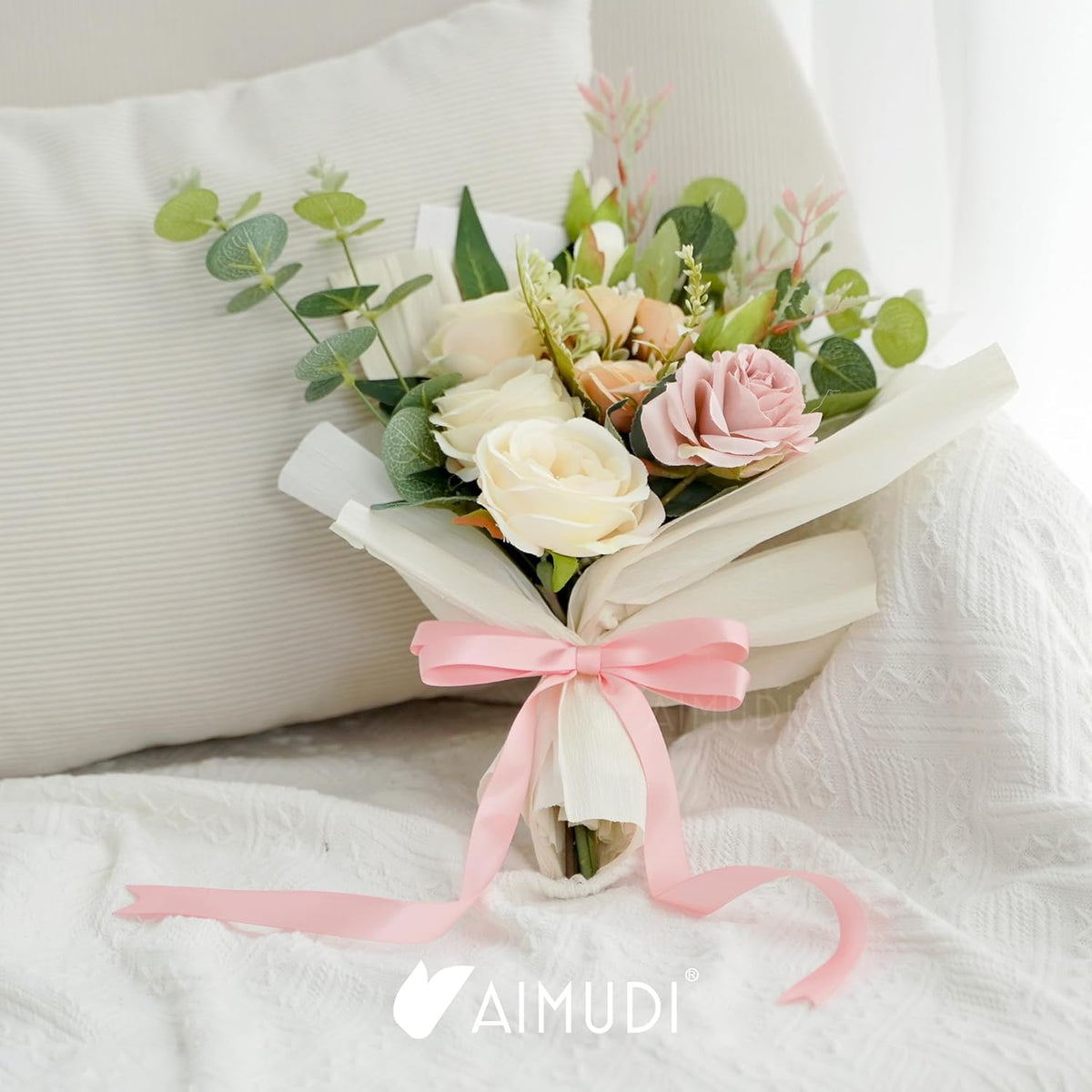AIMUDI Baby Pink Bows 5 × 10" Satin Bows for Gift Wrapping Twist Tie Bows Premade Ribbon Bows for