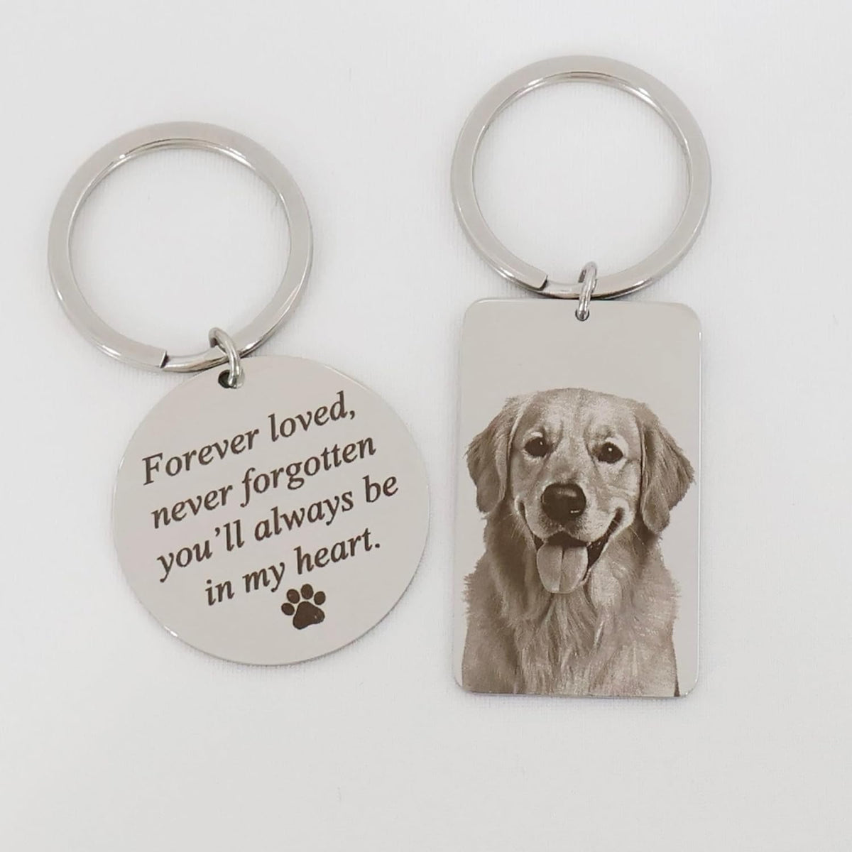 Custom Pet Portrait Keychain – Personalized Photo Engraved Keychain with Optional Back Text