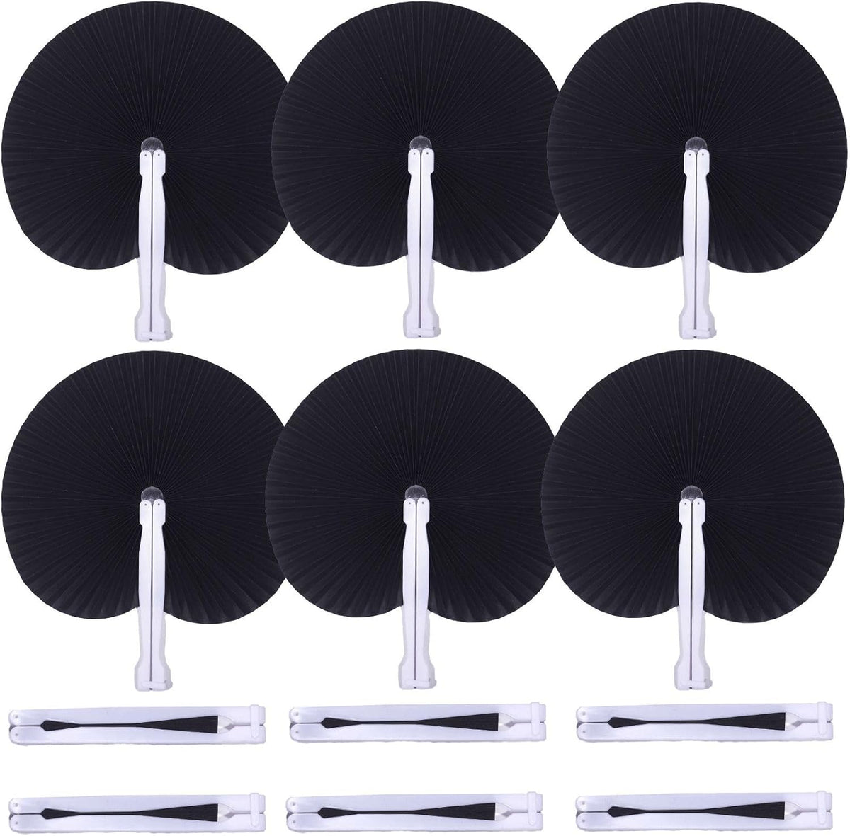 12 Packs Decorative Paper Folding Hand Fans Handheld,Black Round Foldable Wedding Fans Chinese and