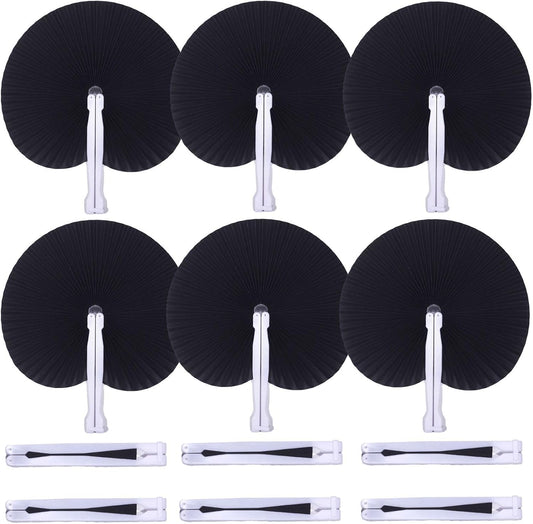 12 Packs Decorative Paper Folding Hand Fans Handheld,Black Round Foldable Wedding Fans Chinese and