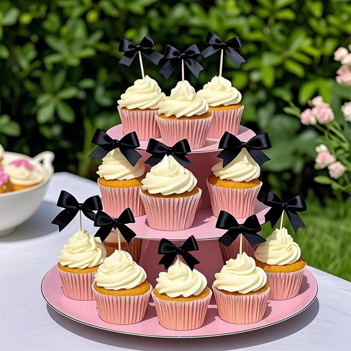 Black Bow Cupcake Toppers,Black Bow Birthday Decoration, Bow Themed Party Decorations Coquette Cake